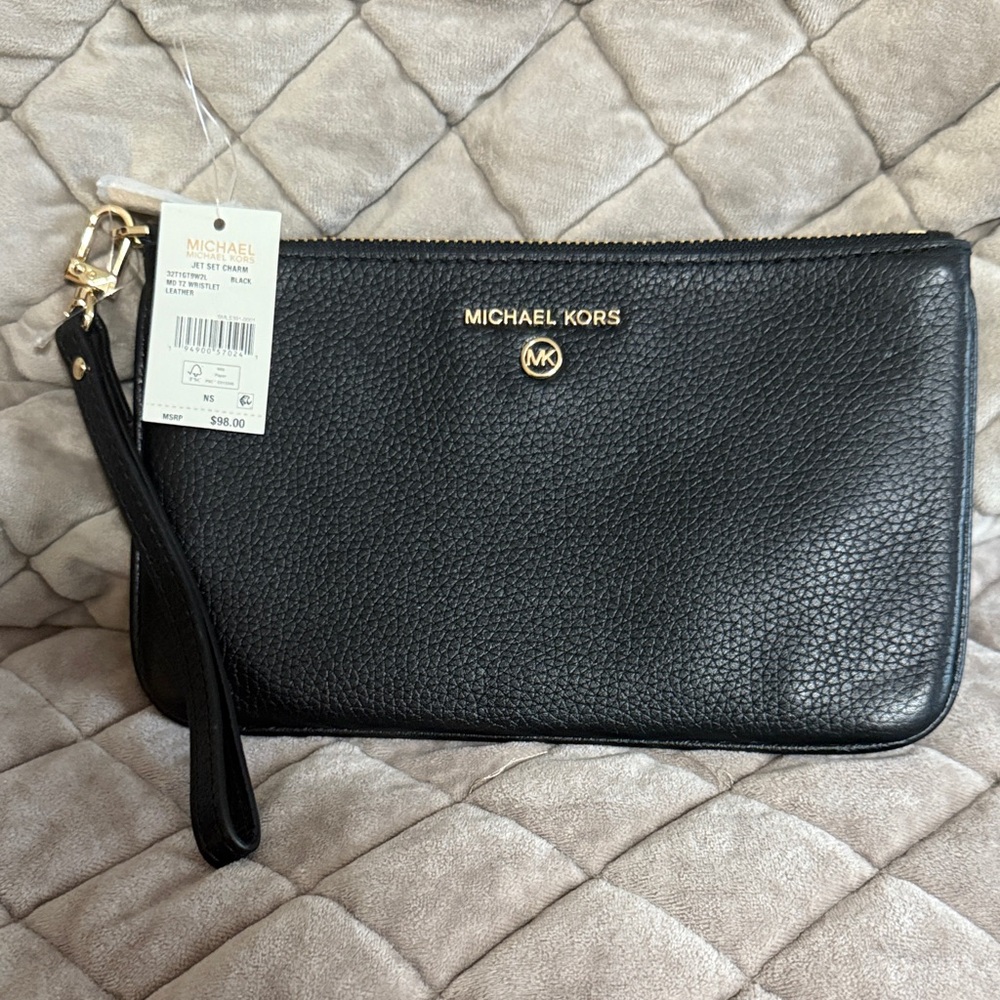 Michael Kors Black Pebbled Leather Wristlet